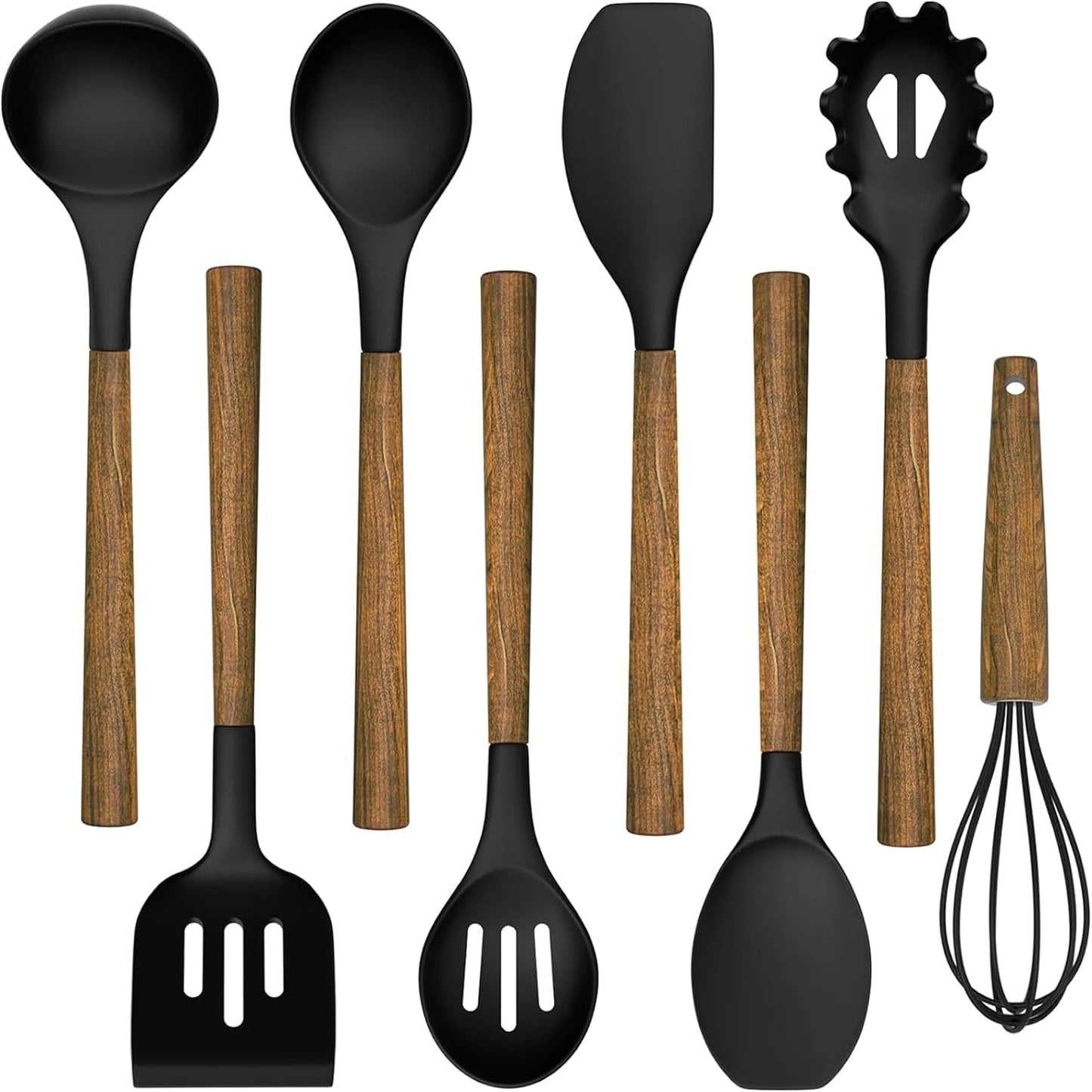 juego de 8 utensilios de cocina con asas de madera