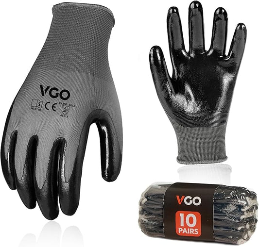 10-Pares Guantes de Trabajo y Jardinería con Revestimiento de Nitrilo