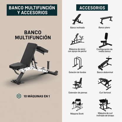 Banco de Pesas Ajustable Alpha Pro 10 en 1