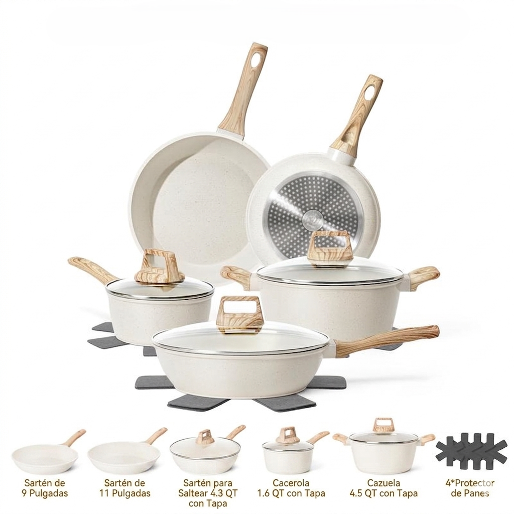 EleganceChef Pro-Set: 5 Sartenes + 4 Protectores