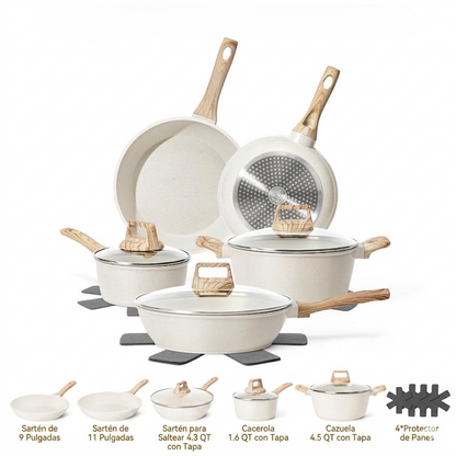 EleganceChef Pro-Set: 5 Sartenes + 4 Protectores