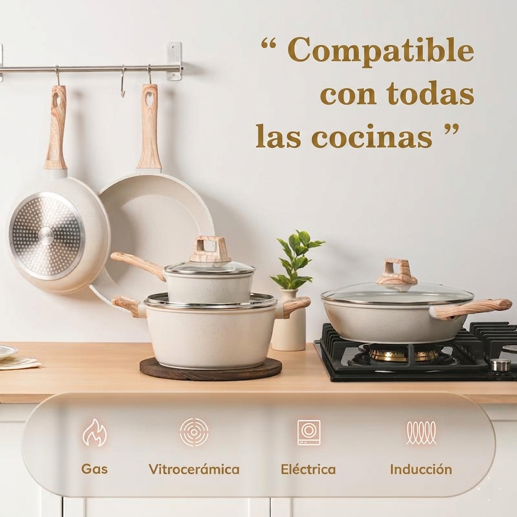 EleganceChef Pro-Set: 5 Sartenes + 4 Protectores